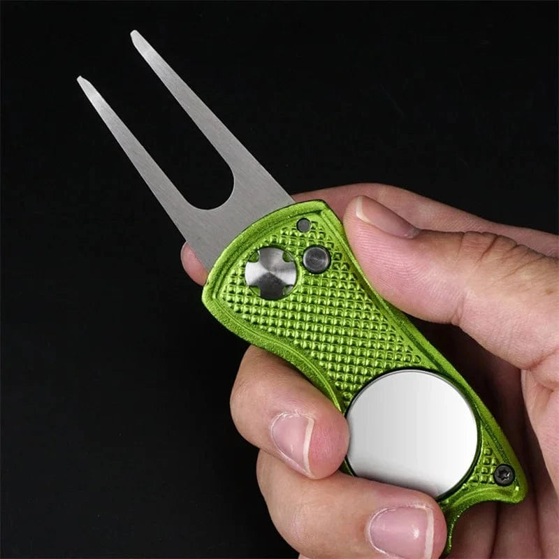 Back Nine Finds Foldable Golf Divot Tool | Green Repair Fork with Ball Marker & Groove Cleaner