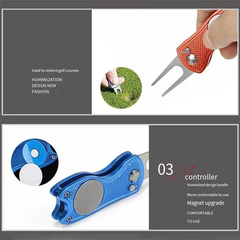 Back Nine Finds Foldable Golf Divot Tool | Green Repair Fork with Ball Marker & Groove Cleaner