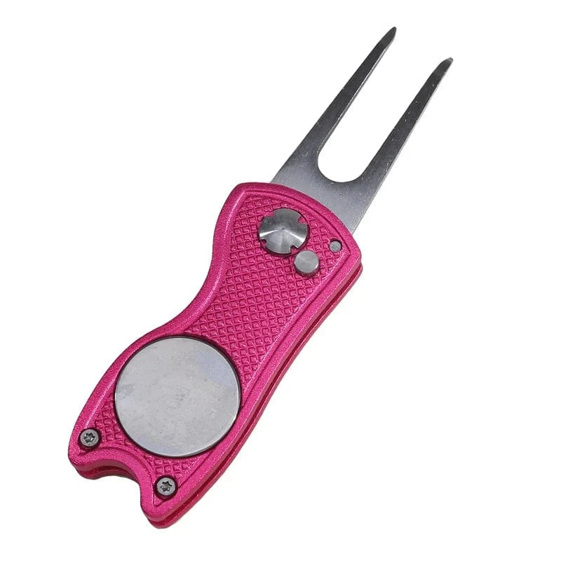 Back Nine Finds Pink Foldable Golf Divot Tool | Green Repair Fork with Ball Marker & Groove Cleaner